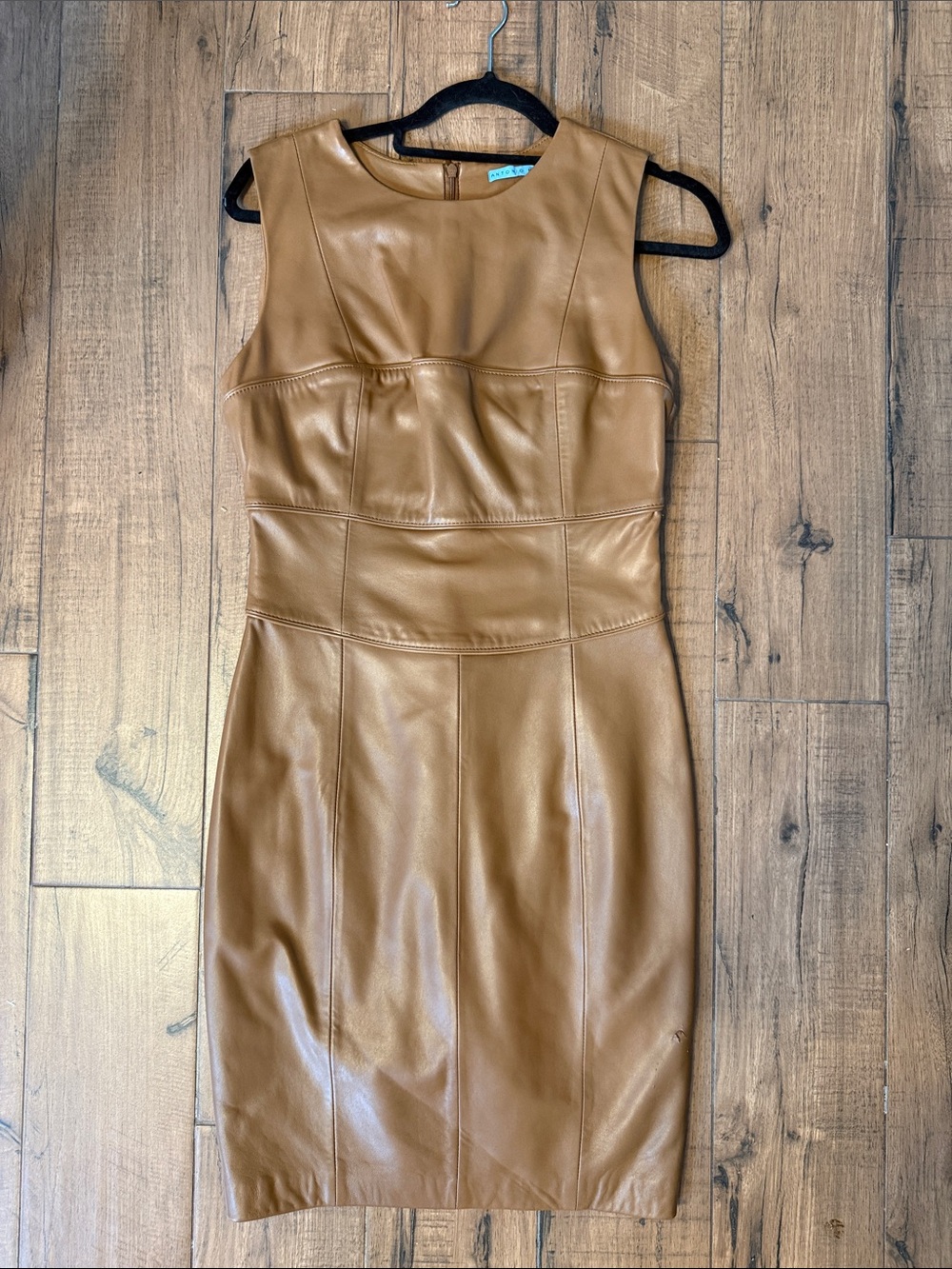 ANTONIO MELANI Camel Genuine Leather Sheath Dress S